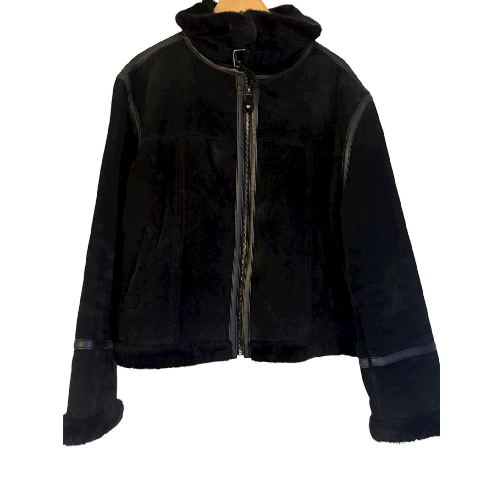 Marcia Collection Black Genuine Leather Aviator Jacket Faux Fur Lined 4x